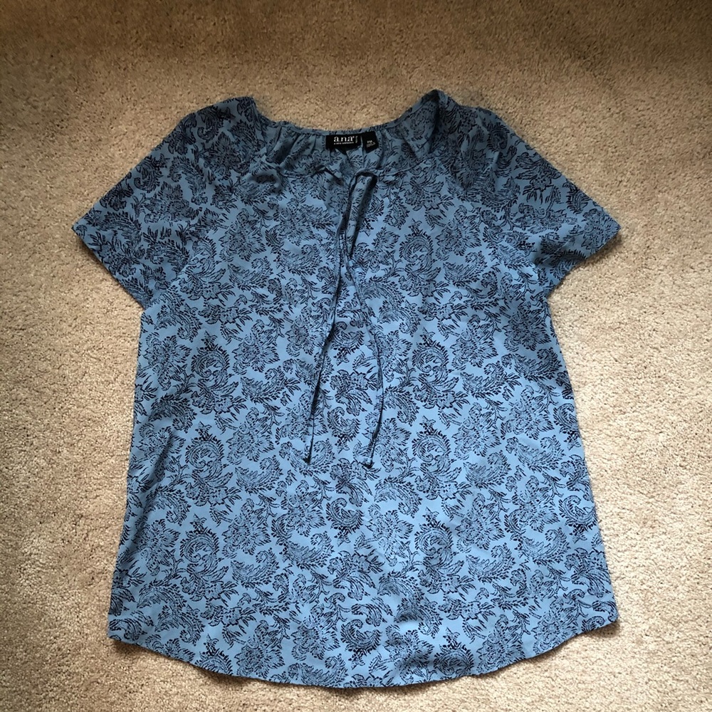 BLUE PATTERNED ANA PETITE BLOUSE